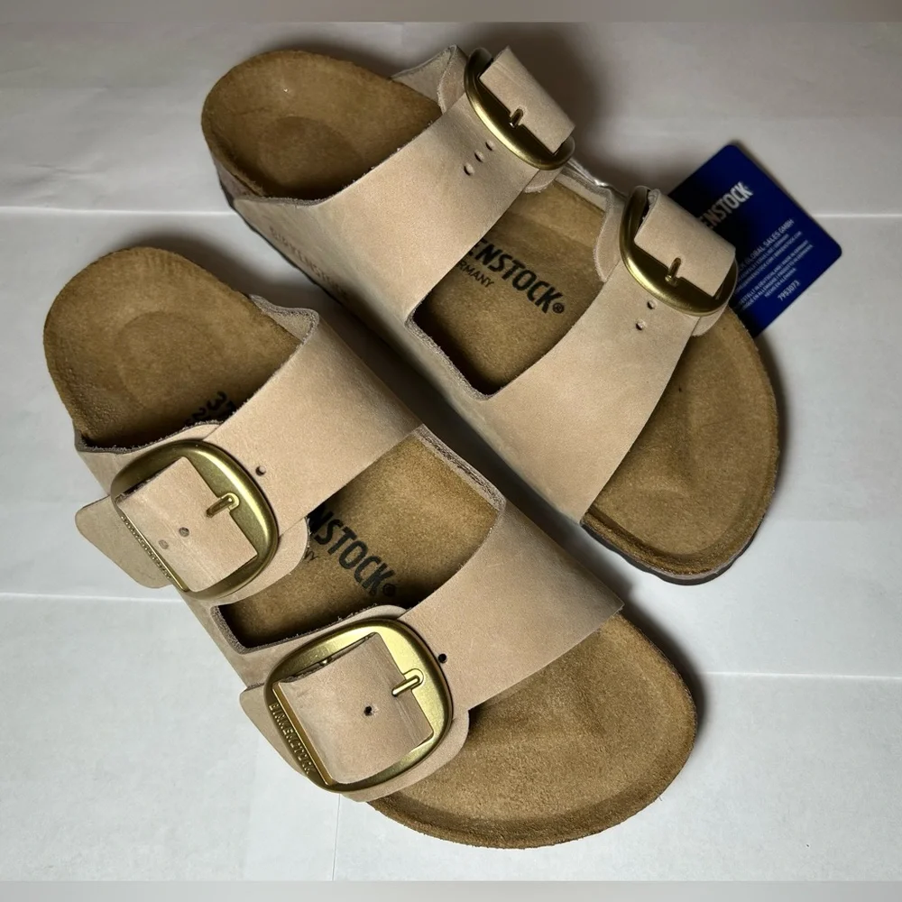 NWT🌷(37) Birkenstock Big Buckle Arizona Oiled Leather Tobacco Brown Sandals - Picture 2 of 8
